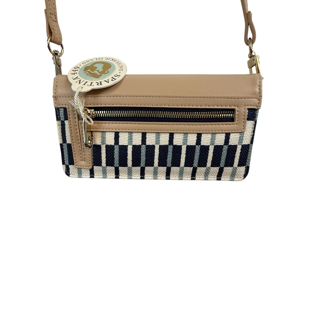Spartina 449 Daise Jane Convertible Crossbody Tan Navy Blue Checkered 290318 NWT - Picture 2 of 9